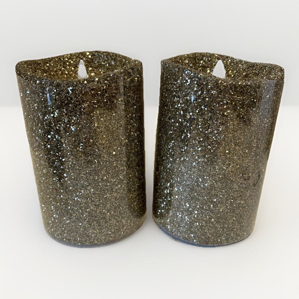 Luminara Gold Glitter Flameless Flicker Candle Wax 5” lot of 2